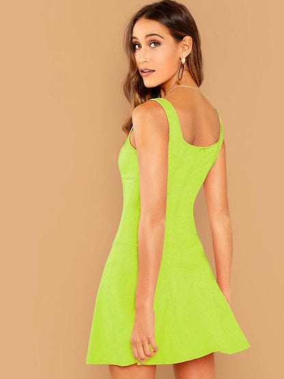 Sleeveless Square Neck Fit & Flare Dress