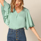 V-Neck Half Sleeve V-neck Flutter Sleeve Solid Top