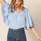 V-Neck Half Sleeve V-neck Flutter Sleeve Solid Top