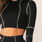 Black and White Contrast Trim Stretch Crop Top And Leggings Set