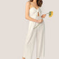 White Sleeveless Spaghetti Strap Tie Front Cut Out Jumpsuit