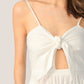 White Sleeveless Spaghetti Strap Tie Front Cut Out Jumpsuit