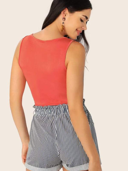 Slim Fit Square Neck Solid Tank Top