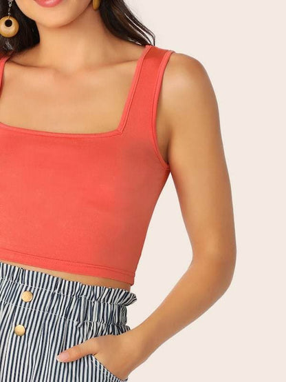 Slim Fit Square Neck Solid Tank Top