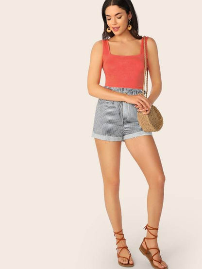 Slim Fit Square Neck Solid Tank Top