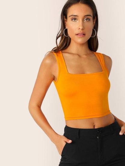 Slim Fit Square Neck Solid Tank Top