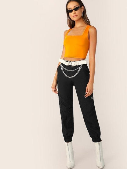 Slim Fit Square Neck Solid Tank Top