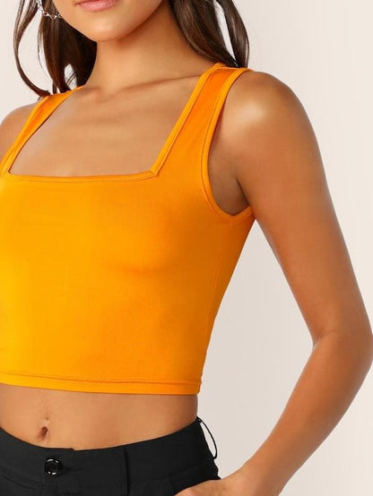 Slim Fit Square Neck Solid Tank Top