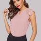 Notched Cap Sleeve V-Cut Guipure Lace Shoulder Top