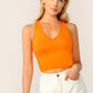 Scoop Neck Solid Fitted Tank Top - Orange