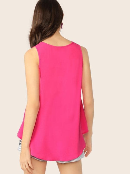 Sleeveless V-neck Flowy Top - Pink