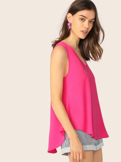 Sleeveless V-neck Flowy Top - Pink
