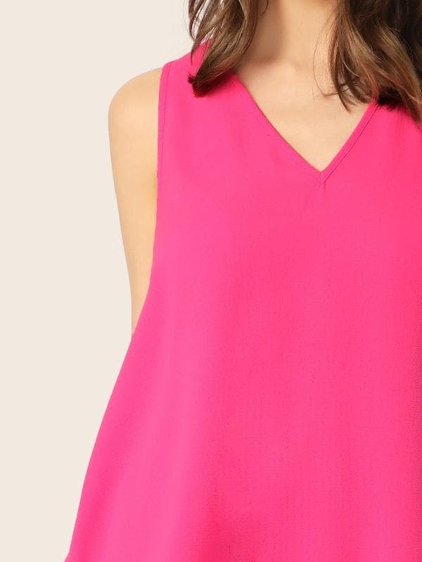 Sleeveless V-neck Flowy Top - Pink