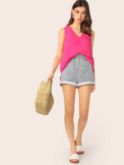 Sleeveless V-neck Flowy Top - Pink