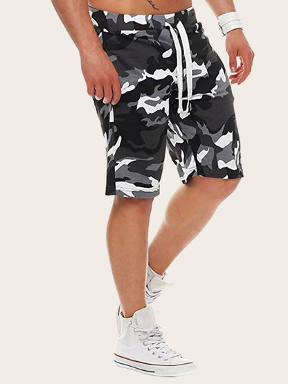 Mid Waist Camo Print Drawstring Waist Shorts