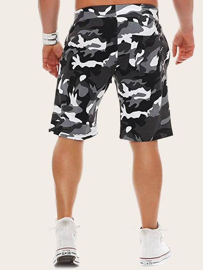 Mid Waist Camo Print Drawstring Waist Shorts