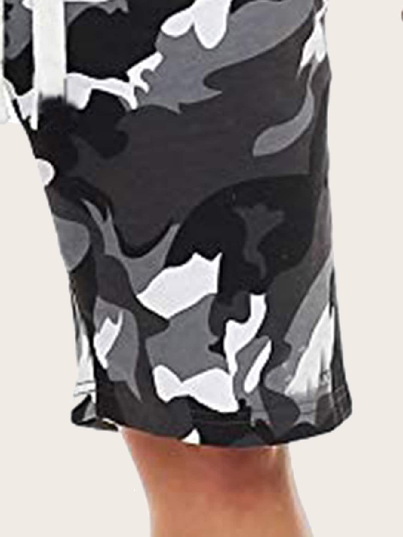 Mid Waist Camo Print Drawstring Waist Shorts