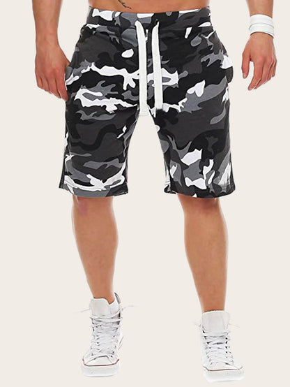 Mid Waist Camo Print Drawstring Waist Shorts