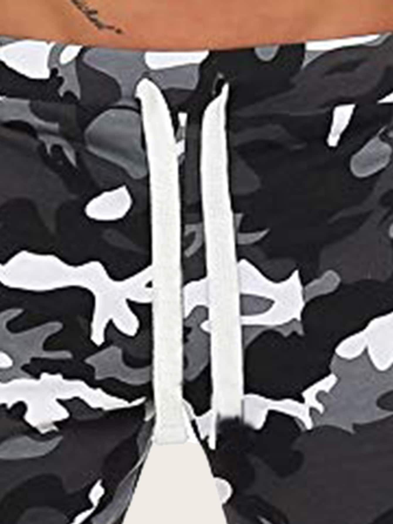 Mid Waist Camo Print Drawstring Waist Shorts