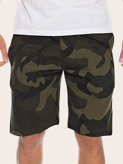 Mid Waist Camo Print Drawstring Waist Shorts