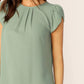 Green Round Neck Petal Sleeve Pleated Front Dress