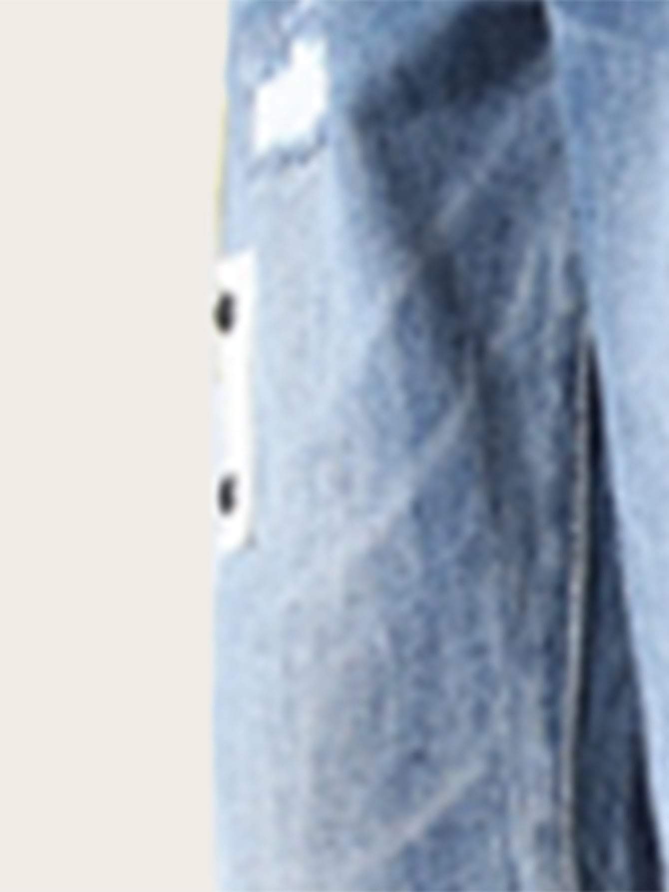 Blue Straight Leg Button Fly Contrast Side Ripped Jeans