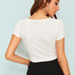 Slim Fit Cap Sleeve Round Neck Letter Print Rib-knit Crop Top