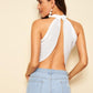 Backless Wrap Halter Crop Top