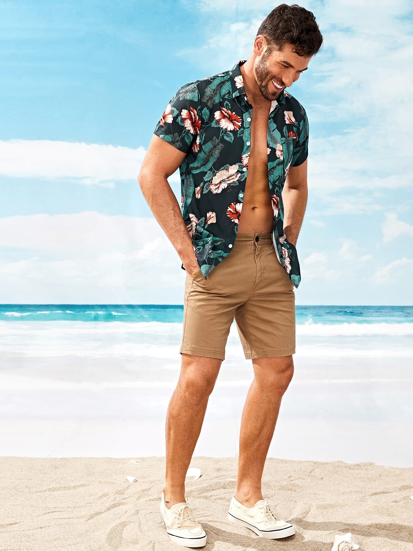 Short Sleeve Tropical & Floral Print Shirt