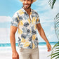 Short Sleeve Tropical Print Curved Hem Shirt