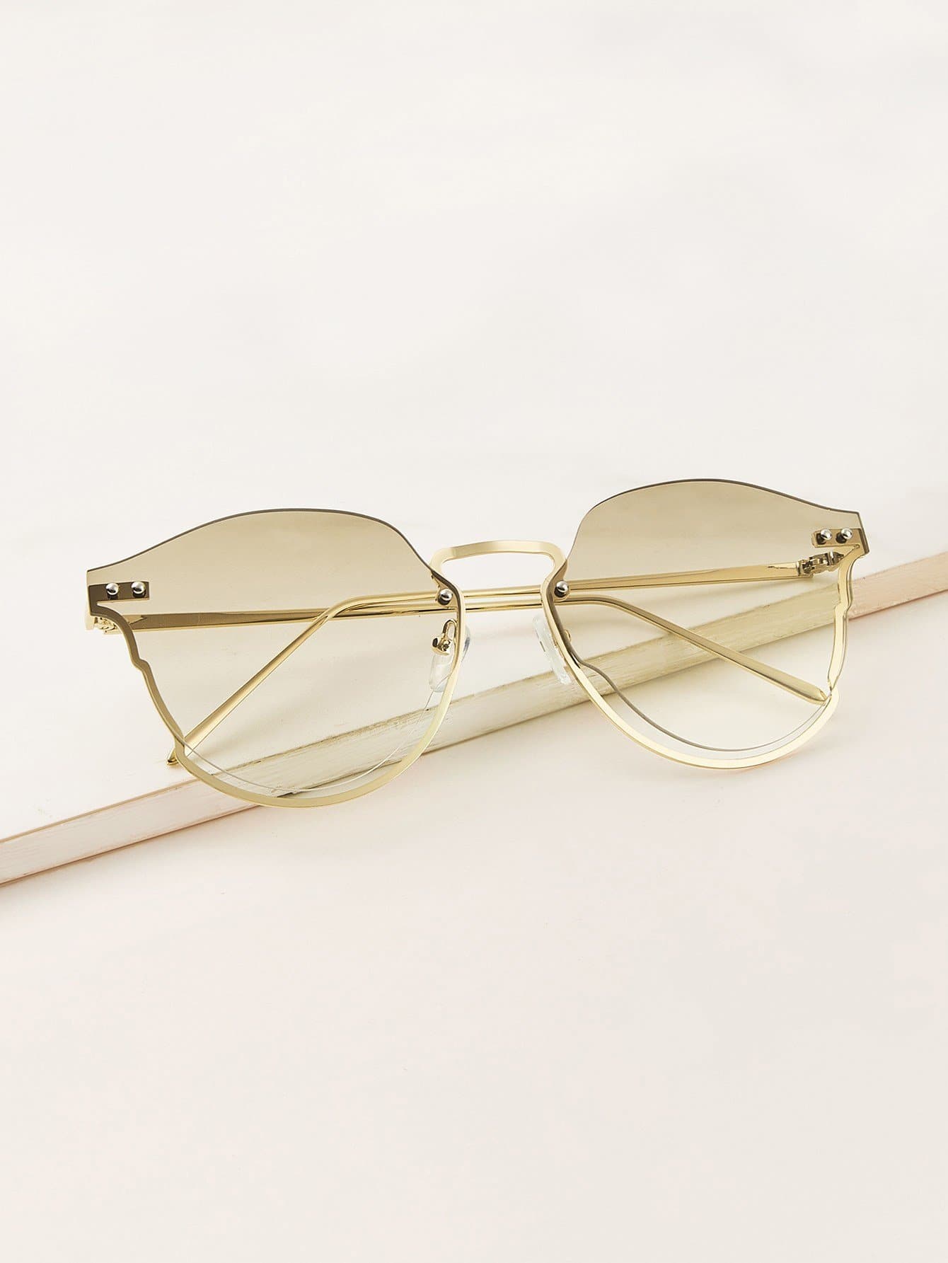 Beige Semi Rimless Frame Sunglasses