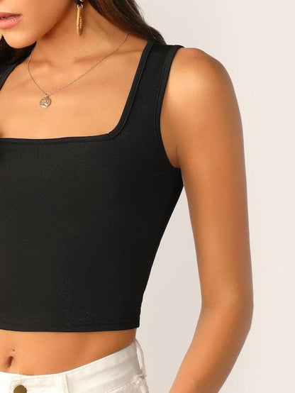 Slim Fit Square Neck Solid Tank Top