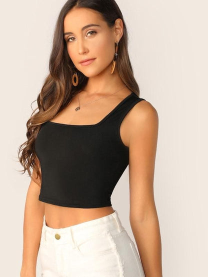 Slim Fit Square Neck Solid Tank Top