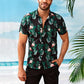 Black Short Sleeve Tropical & Flamingo Print Shirt