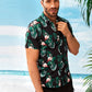 Black Short Sleeve Tropical & Flamingo Print Shirt