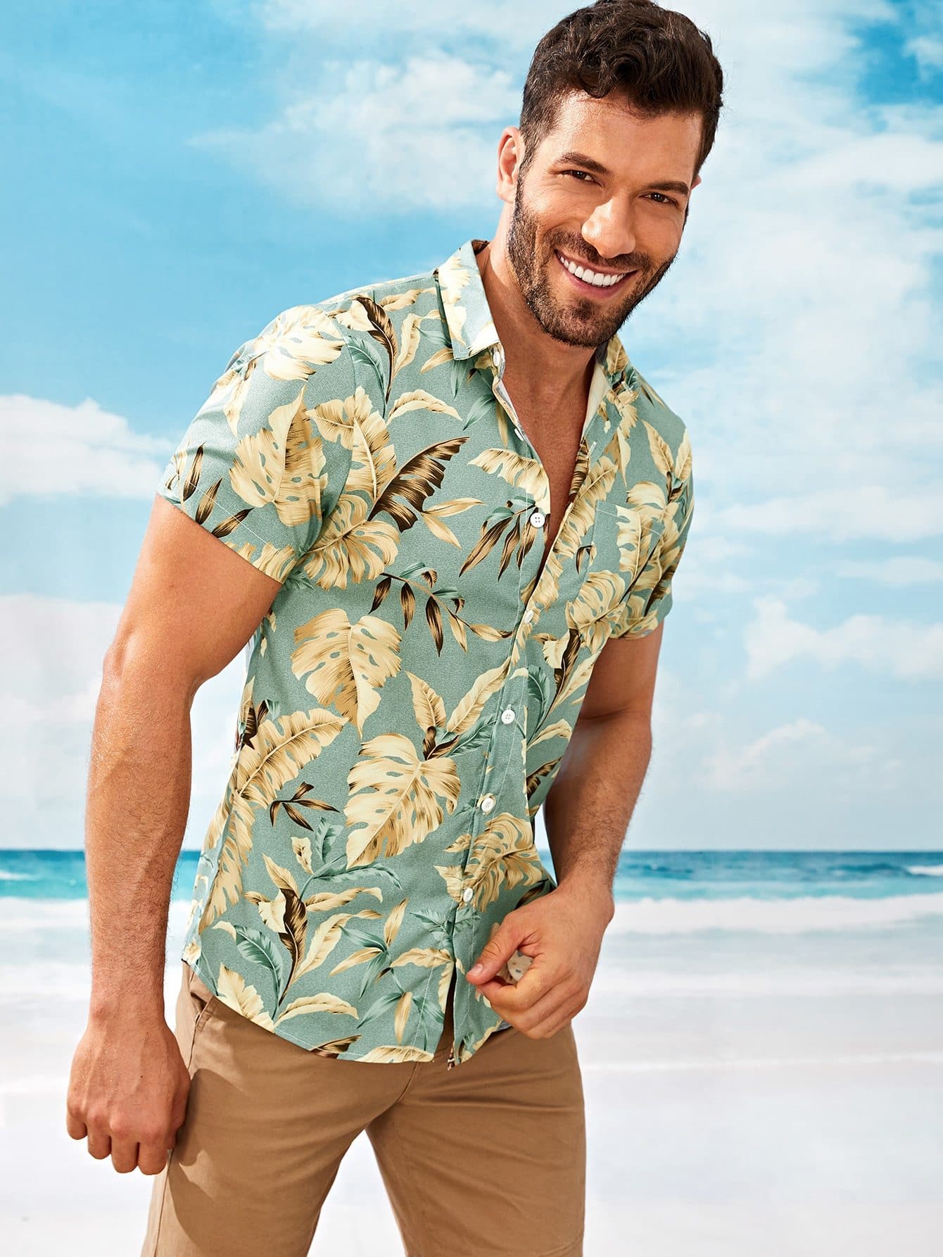 Short Sleeve Tropical Print Shirt