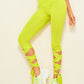 Neon Lime Wide Waistband Lace-up Hem Crop Leggings