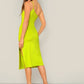 Sleeveless One Shoulder Split Thigh Form Fitted Dress - Green