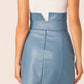 Notch High Waist Leather Look Buckle Belted Skirt
