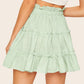 Pastel Green Cotton Paperbag Waist Frill Layered Ruffle Hem Skirt