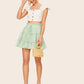 Pastel Green Cotton Paperbag Waist Frill Layered Ruffle Hem Skirt