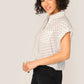 Black and White Button Front Tie Hem Cuff Sleeve Polka Dot Shirt