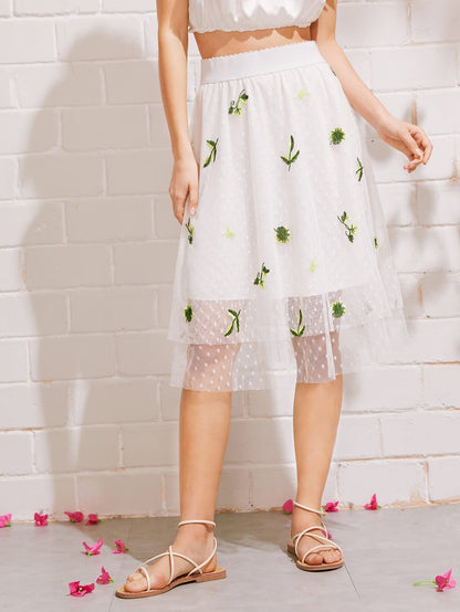White Leaf Embroidered Mesh Overlay Skirt – Wear.Style