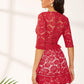 Red Slim Fit V-Neck Half Sleeve Plunge Neck Lace Top & Skirt Set