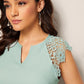 Notched Cap Sleeve V-Cut Guipure Lace Shoulder Top