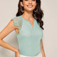 Notched Cap Sleeve V-Cut Guipure Lace Shoulder Top