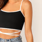 Black and White Spaghetti Strap Crop Tank Top With Wrap Detail