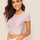 Round Neck Cap Sleeve Form Fitted Glitter Crop Top