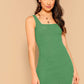 Square Neck Sleeveless Solid Rib-knit Tank Bodycon Dress