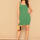 Square Neck Sleeveless Solid Rib-knit Tank Bodycon Dress